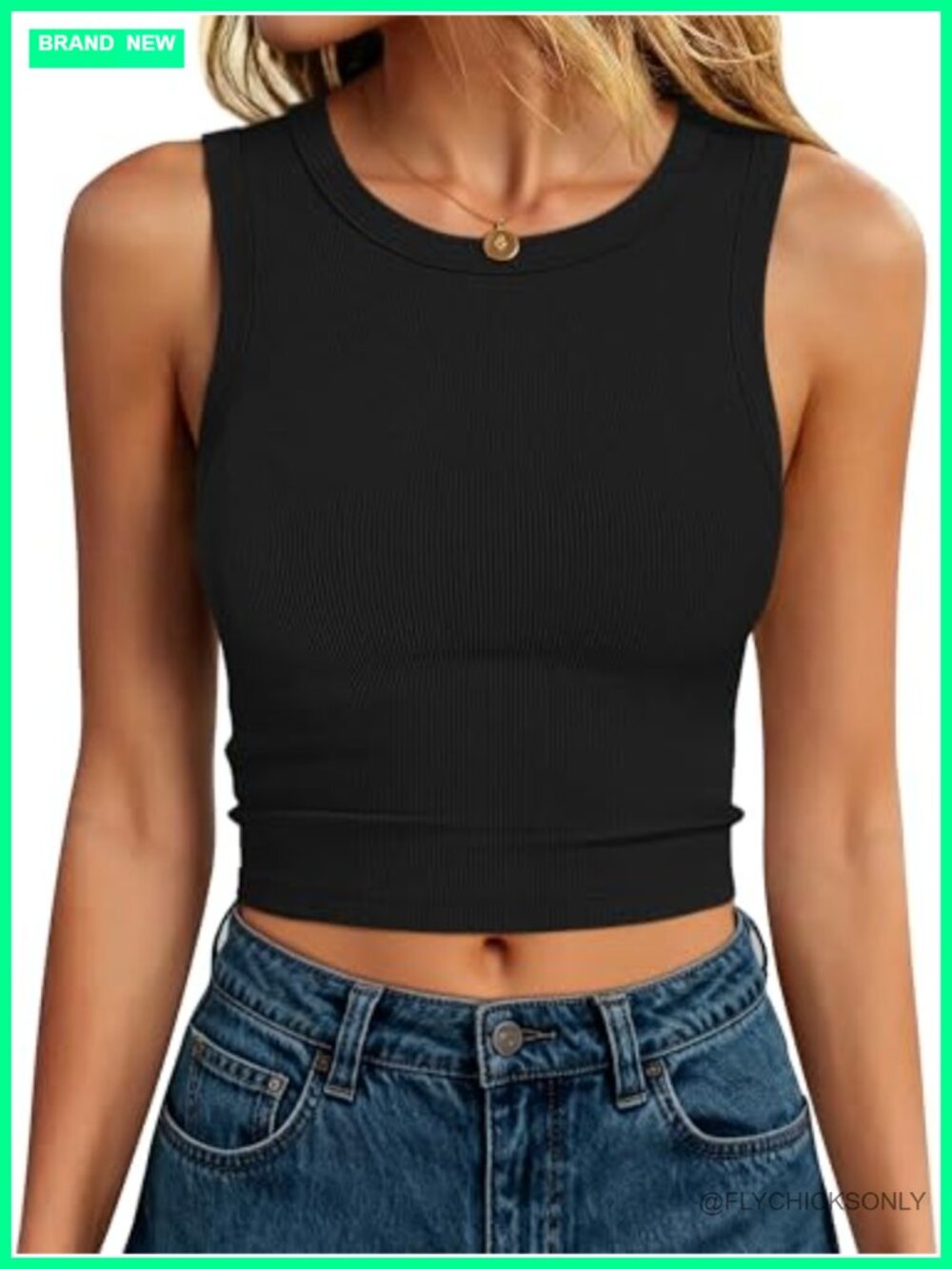 ANRABESS Women's Ribbed Crop Tank Top High Neck Sleeveless Slim Fit